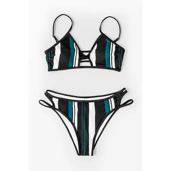 imageCUPSHE Womens Two Piece Cutout V Neck Striped Bikini SetMulticolored