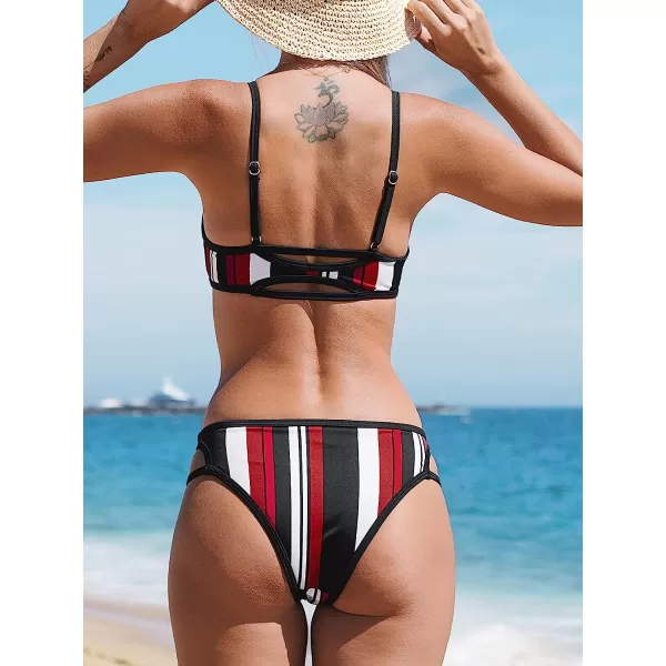 imageCUPSHE Womens Two Piece Cutout V Neck Striped Bikini SetRed