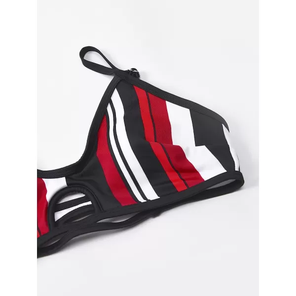 imageCUPSHE Womens Two Piece Cutout V Neck Striped Bikini SetRed