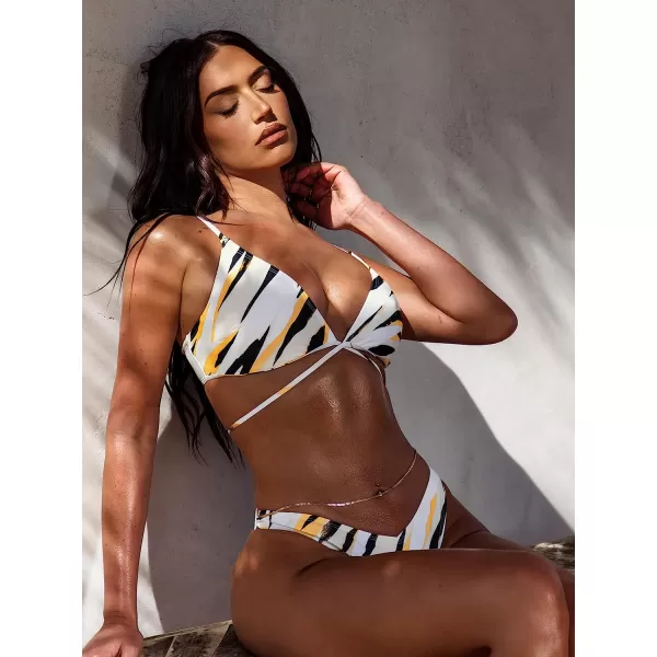 imageCUPSHE Womens Two Piece Deep V Neck Self Tie Cheeky Bikini SetAnimal Print