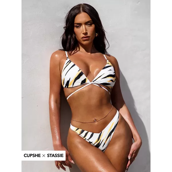 imageCUPSHE Womens Two Piece Deep V Neck Self Tie Cheeky Bikini SetAnimal Print