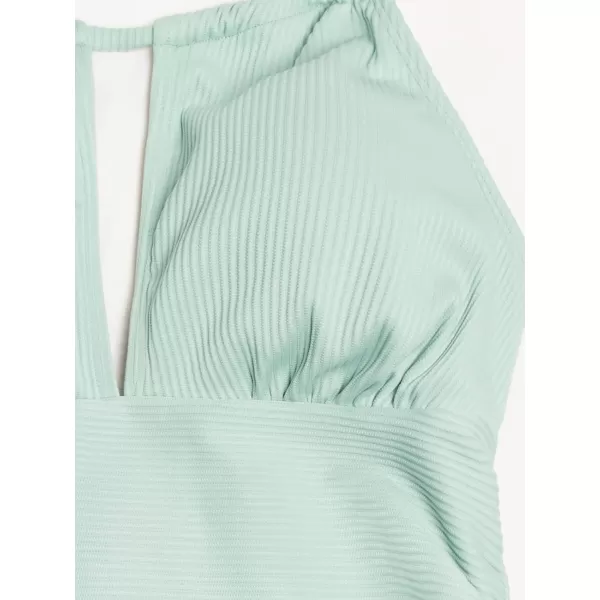 imageCUPSHE Womens Two Piece Halter Ruched Cut Out Low Back Tankini SetLight Green