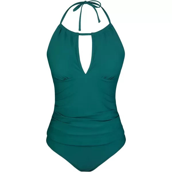 imageCUPSHE Womens Two Piece Halter Ruched Cut Out Low Back Tankini SetPine Green