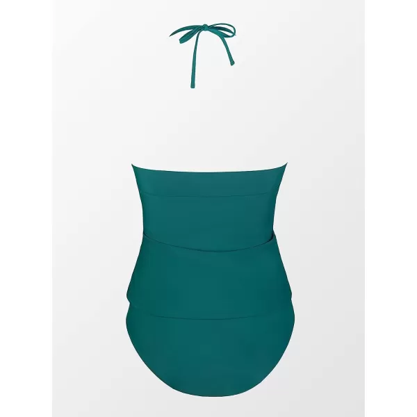 imageCUPSHE Womens Two Piece Halter Ruched Cut Out Low Back Tankini SetPine Green