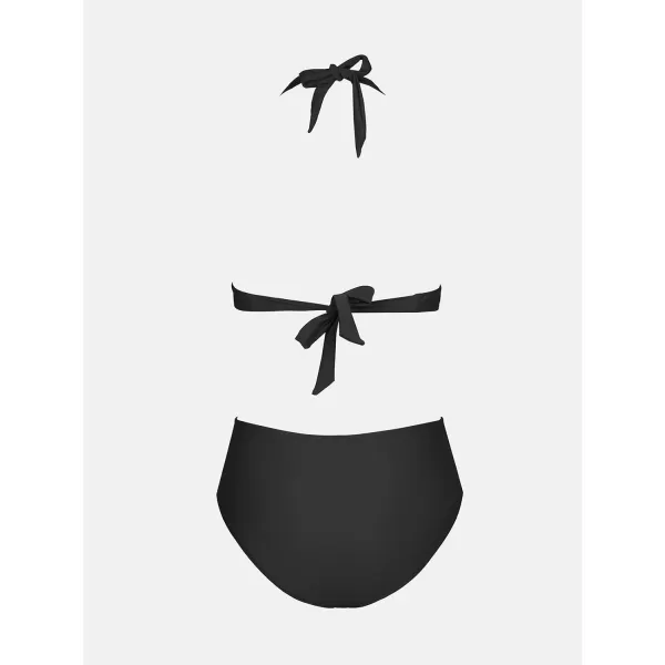 imageCUPSHE Womens Two Piece Halter V Neck Ruched Bikini SetBlack