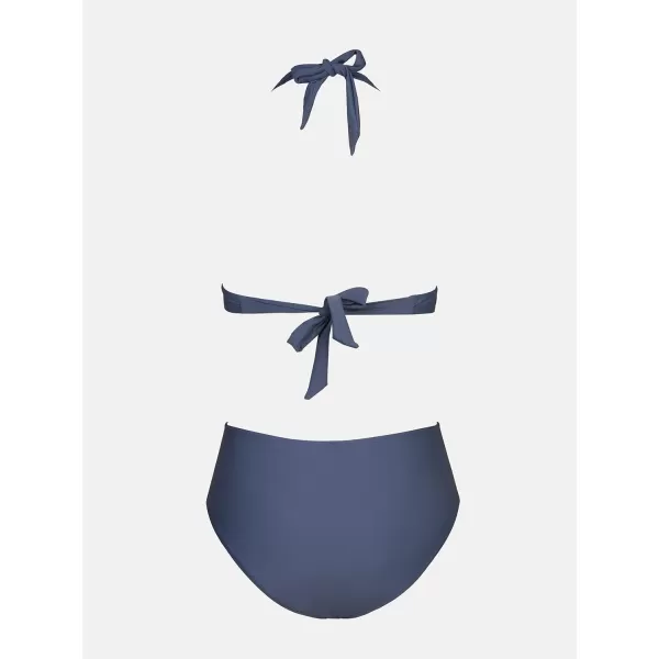 imageCUPSHE Womens Two Piece Halter V Neck Ruched Bikini SetNavy Blue
