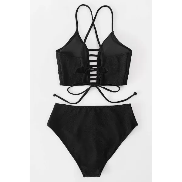 imageCUPSHE Womens Two Piece High Waisted Bikini SetBlack