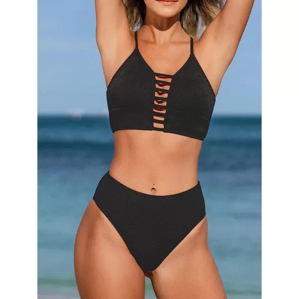 imageCUPSHE Womens Two Piece High Waisted Bikini SetBlack