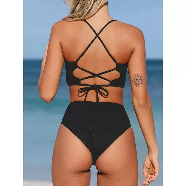 imageCUPSHE Womens Two Piece High Waisted Bikini SetBlack