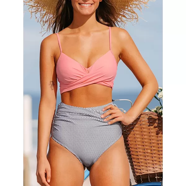 imageCUPSHE Womens Two Piece High Waisted Bikini SetCarnation Pink