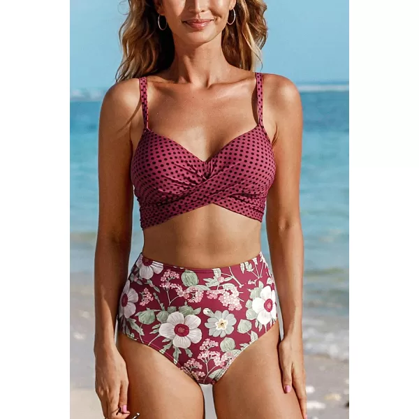 imageCUPSHE Womens Two Piece High Waisted Bikini SetRed