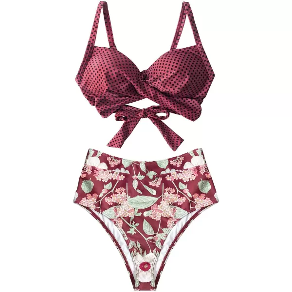 imageCUPSHE Womens Two Piece High Waisted Bikini SetRed