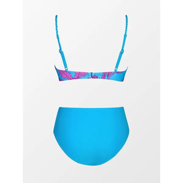 imageCUPSHE Womens Two Piece High Waisted Braided Straps Bikini SetLight Sky Blue and Floral