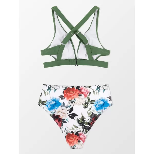 imageCUPSHE Womens Two Piece High Waisted V Neck Cutout Bikini SetGreen