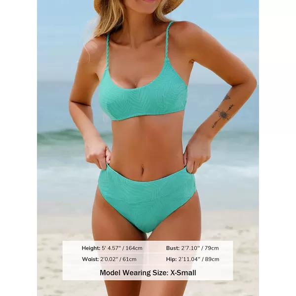imageCUPSHE Womens Two Piece Scoop Neck Ribbed Bikini SetLight Green