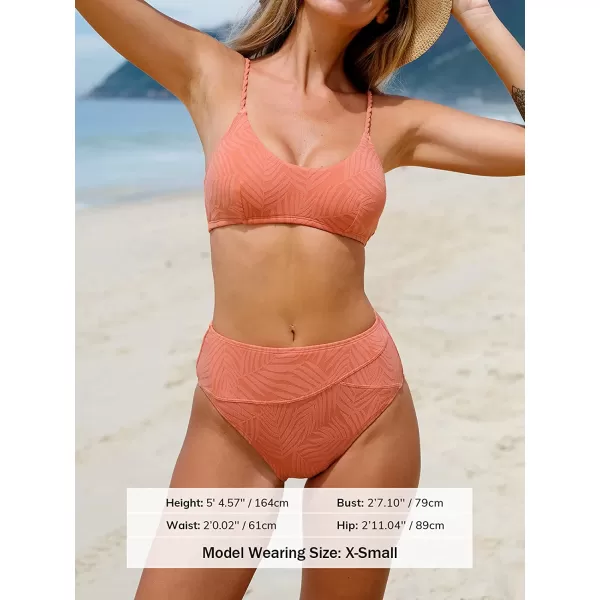 imageCUPSHE Womens Two Piece Scoop Neck Ribbed Bikini SetLight Orange
