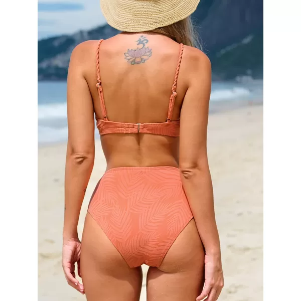 imageCUPSHE Womens Two Piece Scoop Neck Ribbed Bikini SetLight Orange