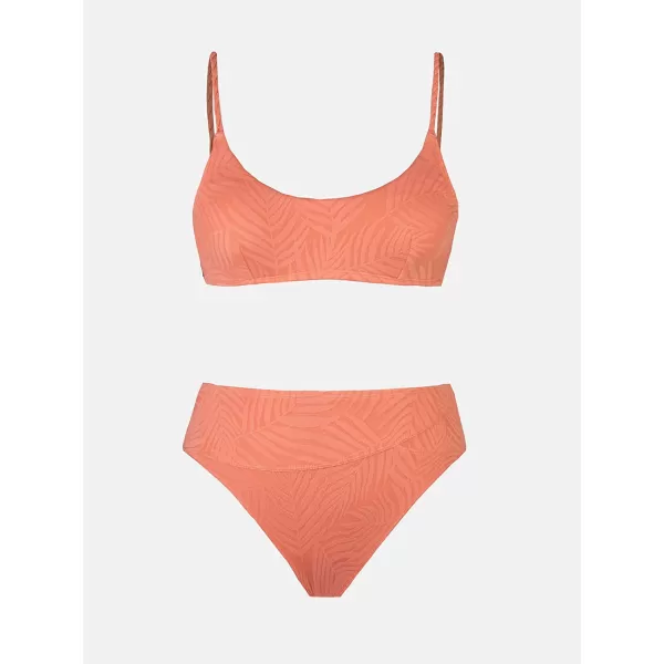 imageCUPSHE Womens Two Piece Scoop Neck Ribbed Bikini SetLight Orange