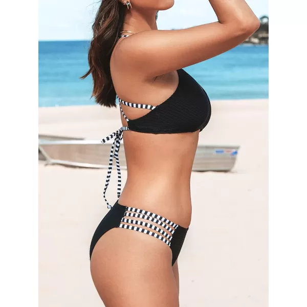 imageCUPSHE Womens Two Piece Strappy Low Waist Bikini SetBlack