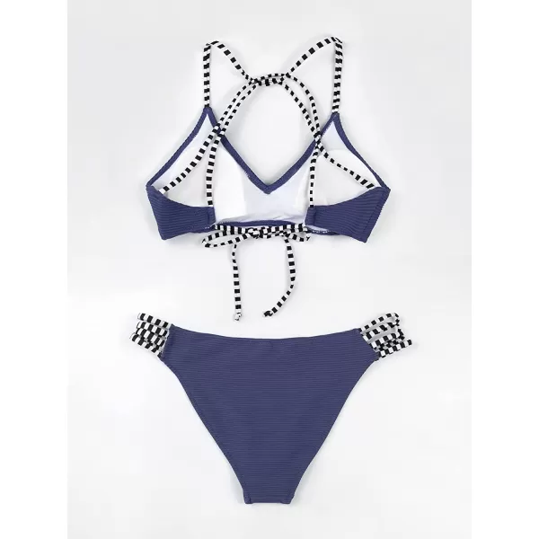 imageCUPSHE Womens Two Piece Strappy Low Waist Bikini SetNavy Blue