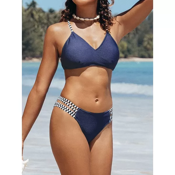 imageCUPSHE Womens Two Piece Strappy Low Waist Bikini SetNavy Blue