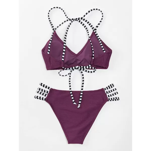 imageCUPSHE Womens Two Piece Strappy Low Waist Bikini SetPurple