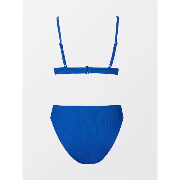 imageCUPSHE Womens Two Piece Triangle Top High Waisted Ribbed Bikini SetsRoyal Blue