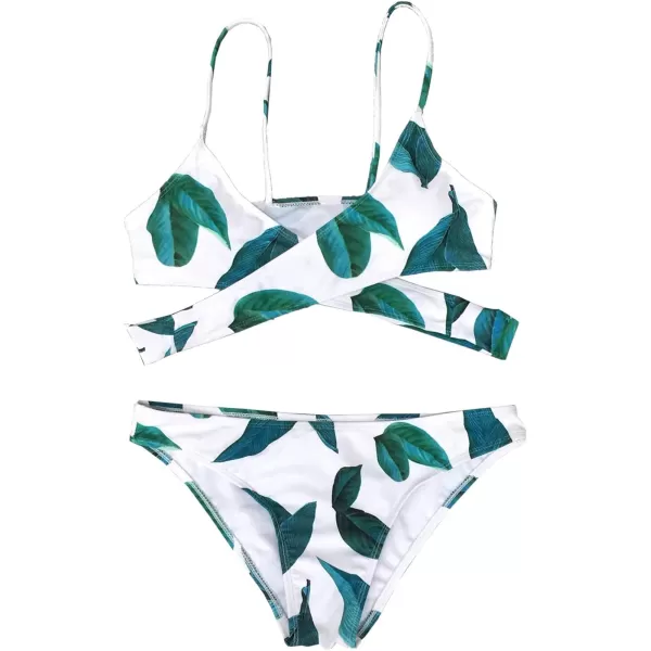 imageCUPSHE Womens Two Piece V Neck Wrap Back Tie Bikini SetLeaves