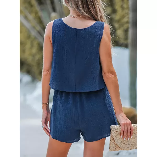 imageCUPSHE Womens Uneck Flounce Cobalt Romper Sleeveless Mini JumpsuitNavy