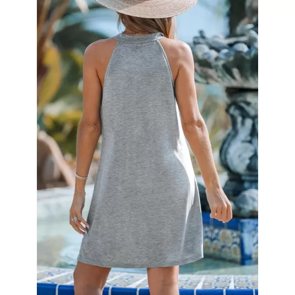 imageCUPSHE Womens V Neck Beach Dress Sleeveless A Line Mini Casual Summer Dresses with PocketsGrey