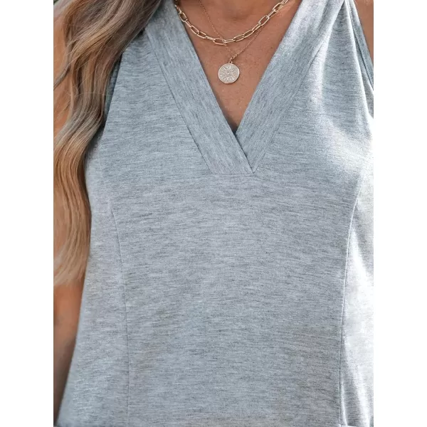 imageCUPSHE Womens V Neck Beach Dress Sleeveless A Line Mini Casual Summer Dresses with PocketsGrey