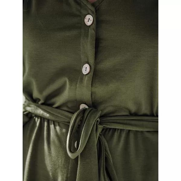 imageCUPSHE Womens V Neck Belted Button Romper Sleeveless Short Jumpsuit Rolled Pants OutfitOlive Green