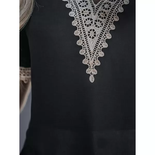 imageCUPSHE Womens V Neck Blouse Lace Trim Shirts Short Sleeves Tops for SummerBlack