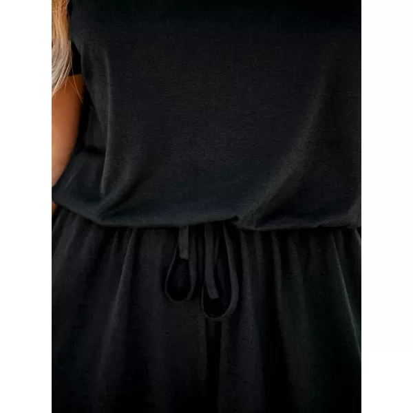 imageCUPSHE Womens V Neck Boat Neck Romper Short Sleeve Jumpsuit One Piece OutfitBlack