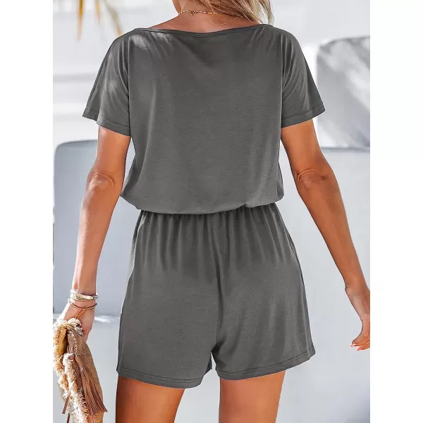 imageCUPSHE Womens V Neck Boat Neck Romper Short Sleeve Jumpsuit One Piece OutfitGrey