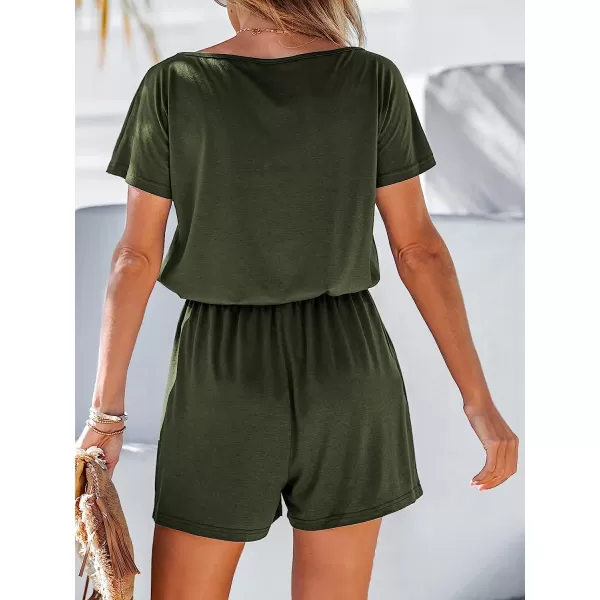 imageCUPSHE Womens V Neck Boat Neck Romper Short Sleeve Jumpsuit One Piece OutfitKelly