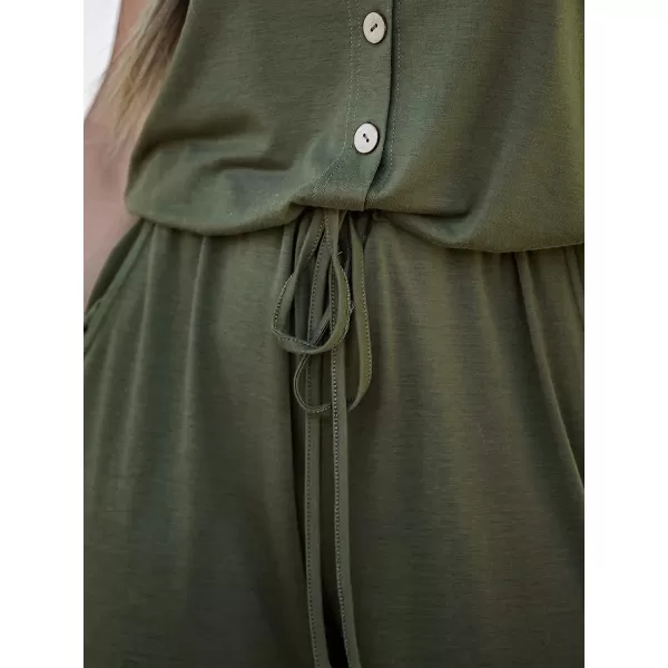 imageCUPSHE Womens V Neck Button Drawstring Jogger Romper Jumpsuit Spaghetti Straps OutfitGreen
