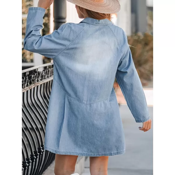 imageCUPSHE Womens V Neck Button Long Sleeve Denim A Line Mini Dress Light BlueLight Blue