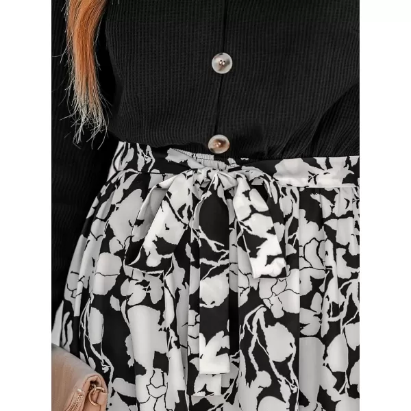 imageCUPSHE Womens V Neck Button Long Sleeve Floral Print Belted Mini Dress Casual A Line Short DressBlack