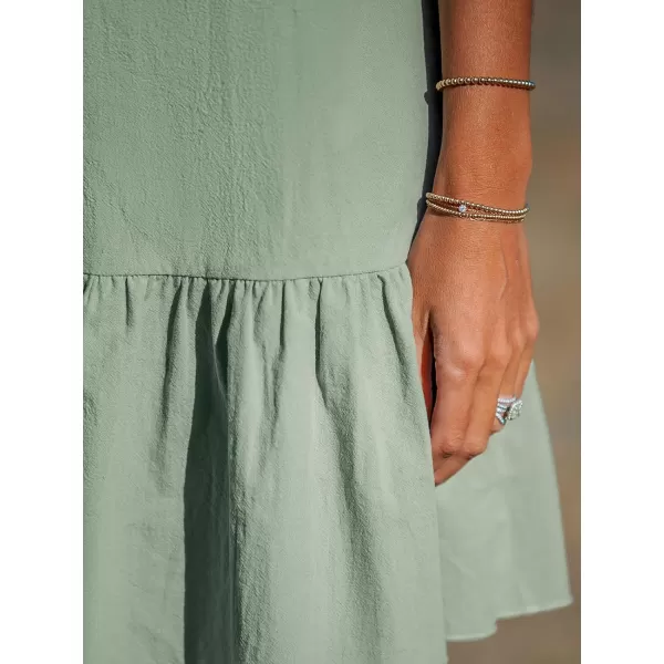 imageCUPSHE Womens V Neck Button Short Sleeve Flounce Beach Summer Mini Cover Up DressSage Green