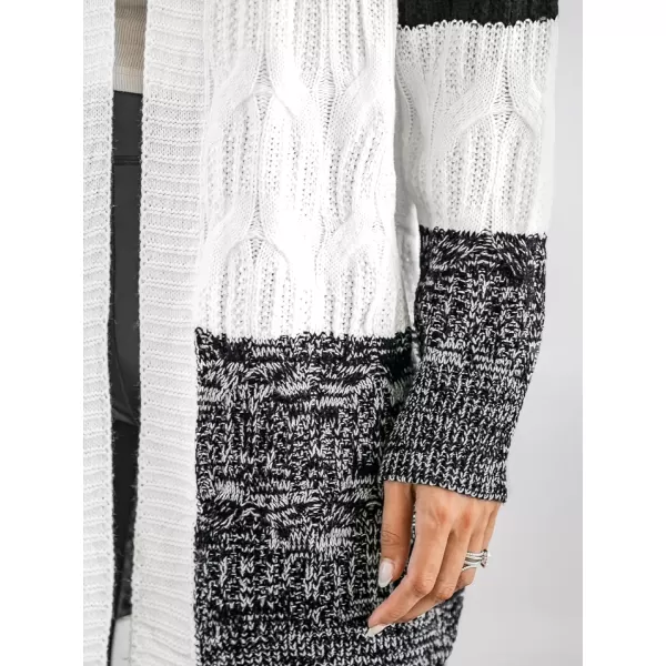 imageCUPSHE Womens V Neck Cardigans Sweater Tops Colorblock Long Sleeves Knit Outwear Sweater CasualBlack