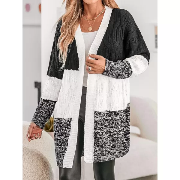 imageCUPSHE Womens V Neck Cardigans Sweater Tops Colorblock Long Sleeves Knit Outwear Sweater CasualBlack