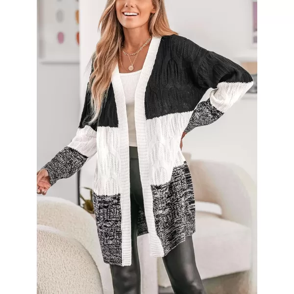 imageCUPSHE Womens V Neck Cardigans Sweater Tops Colorblock Long Sleeves Knit Outwear Sweater CasualBlack