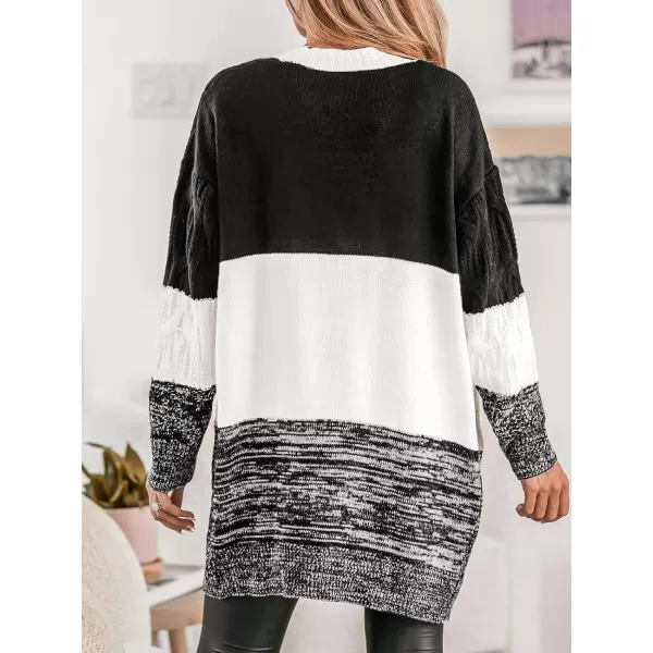 imageCUPSHE Womens V Neck Cardigans Sweater Tops Colorblock Long Sleeves Knit Outwear Sweater CasualBlack