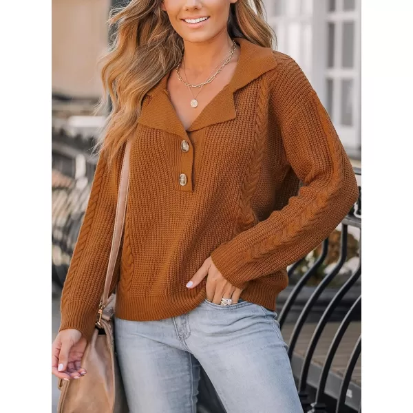 imageCUPSHE Womens V Neck Casual Long Sleeves Button Ribbed Knitted Pullover SweaterBrown