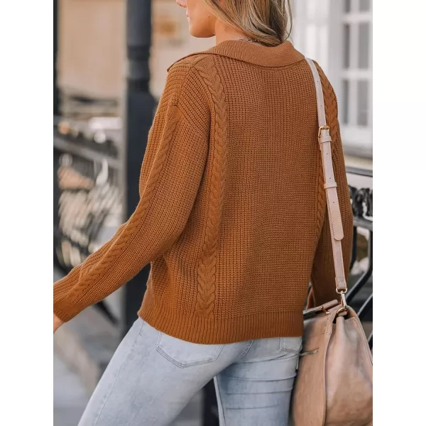 imageCUPSHE Womens V Neck Casual Long Sleeves Button Ribbed Knitted Pullover SweaterBrown