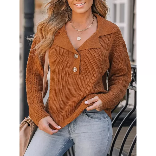 imageCUPSHE Womens V Neck Casual Long Sleeves Button Ribbed Knitted Pullover SweaterBrown