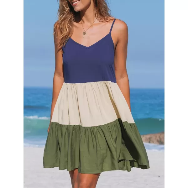 imageCUPSHE Womens V Neck Colorblock Sleeveless Flounce Beach Summer Mini Cami DressBlueGreen