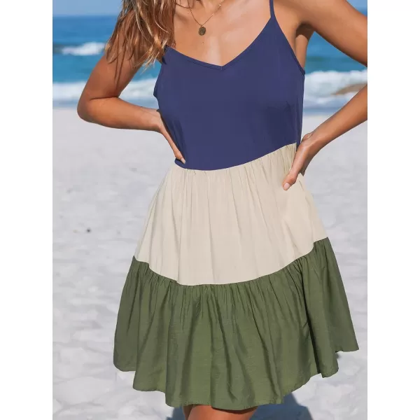 imageCUPSHE Womens V Neck Colorblock Sleeveless Flounce Beach Summer Mini Cami DressBlueGreen