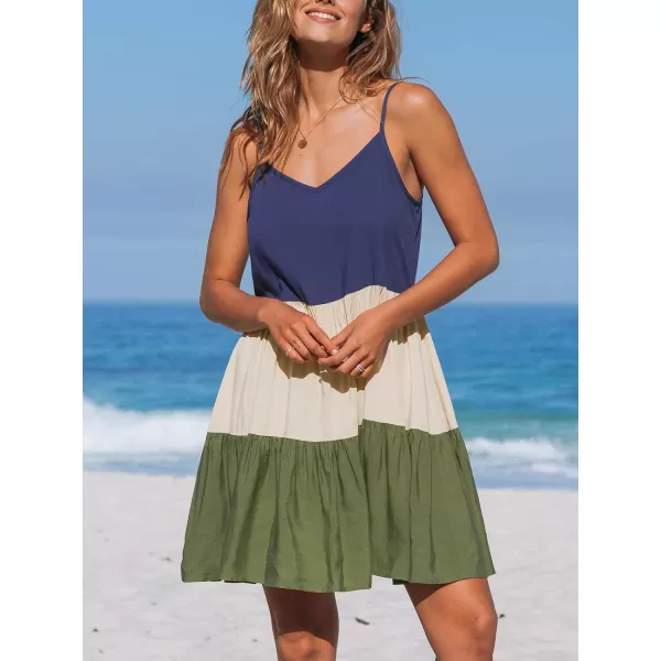 imageCUPSHE Womens V Neck Colorblock Sleeveless Flounce Beach Summer Mini Cami DressBlueGreen